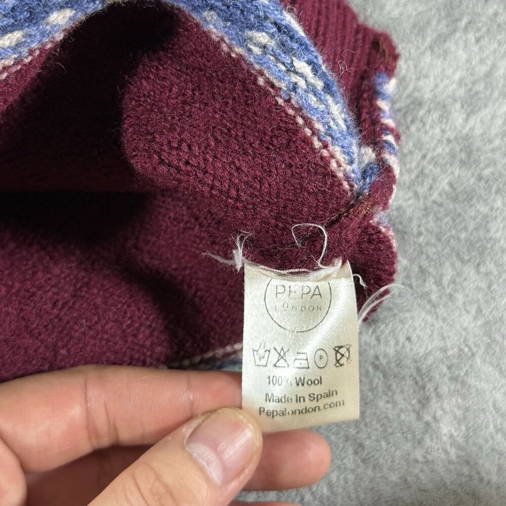 Pepa London Classic Fair Isle Merino Wool Jumper Sweater 5Y Burgundy - Picture 4 of 4